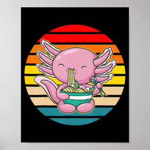 Poster Axolotl Eating Ramen Kawaii Anime Japonês Comida K