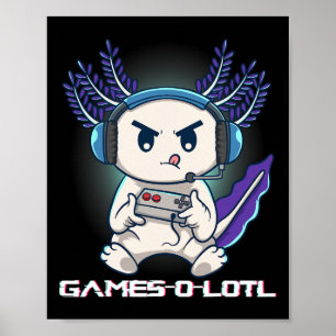 Poster Axolotl Jogando Jogos de Vídeo Console Gamesolotl