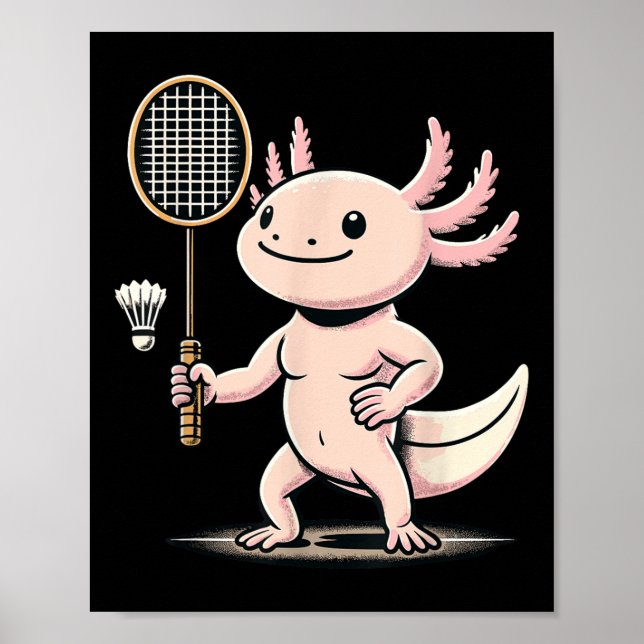 Poster Axolotl Playing Badminton Player Shuttle Sport  (Frente)