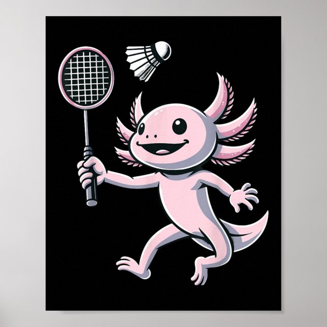 Poster Axolotl Playing Badminton Player Shuttle Sport  (Frente)