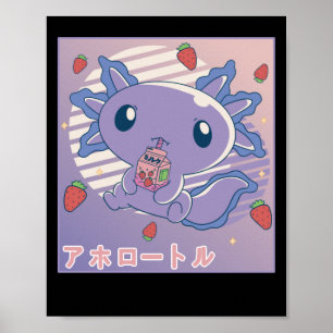 Poster Axolotl Strawberry Milk Retro Kawaii Japão Axolotl