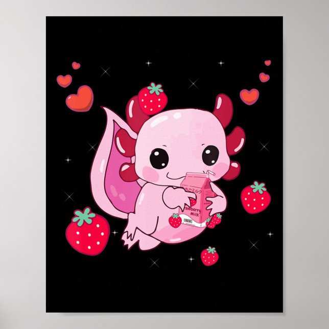 Poster Axolotl Strawberry milk Shake Kawaii Anim Japonês (Frente)