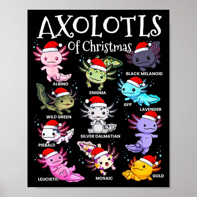 Poster Axolotls Santa Hat Christmas Pajama Cute Animal Ax (Frente)