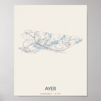 Poster Ayer, Cartaz do Mapa da Rua de Massachusetts – Est