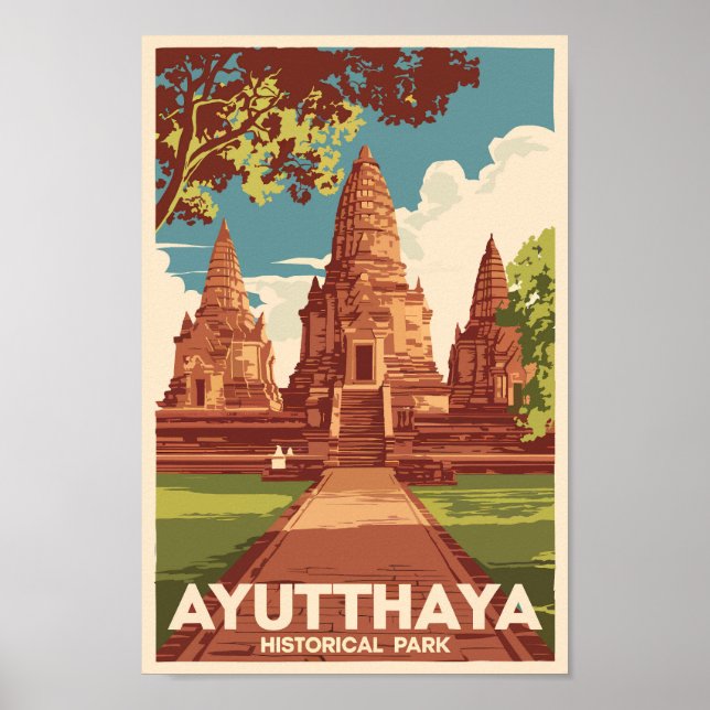Poster Ayutthaya Historical Park Illustration Viagem Art (Frente)