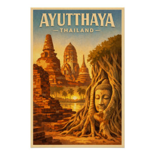 Pôster Ayutthaya, Tailândia, em um retro atemporal