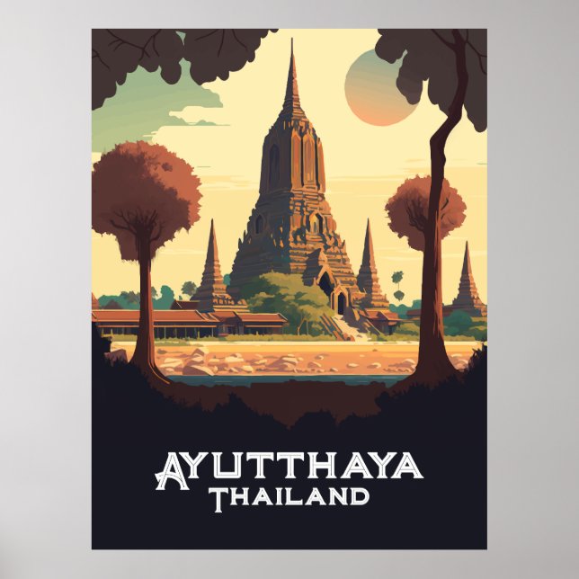 Poster Ayutthaya Thailand Templple Sunset (Frente)