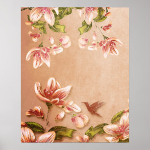 Poster Azaleas Vintage Floral rosa no Whiskey