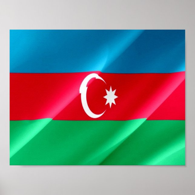 Poster Azerbaijão - Sinalizador Waving - (Frente)