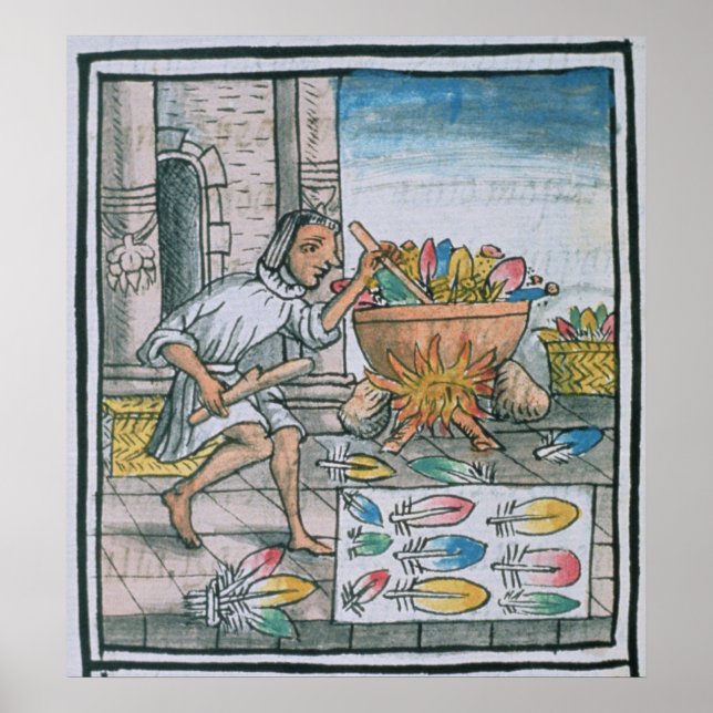 Poster Aztec artesãos tingindo penas (Frente)