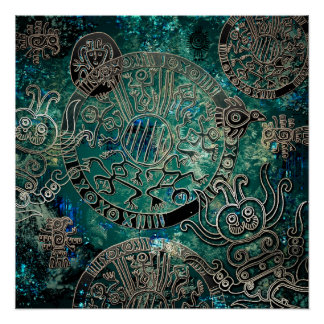Pôster Aztec azuis Poster Paper (Semi-Gloss)