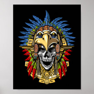 Poster Aztec Eagle Skull Native Indian Warrior Mask