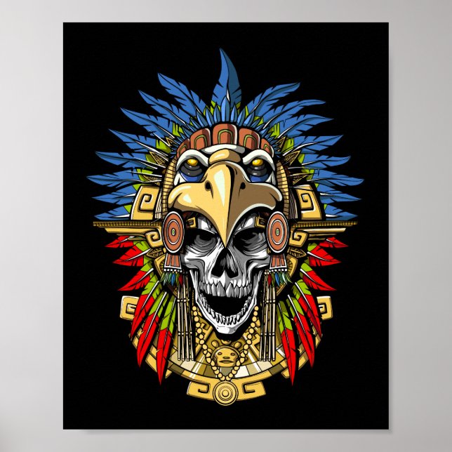 Poster Aztec Eagle Skull Native Indian Warrior Mask (Frente)