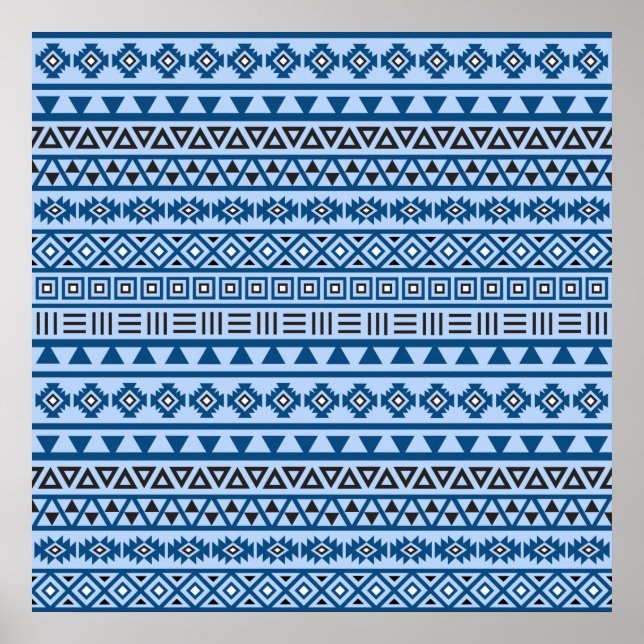Pôster Aztec Estilo Padrão Blues Preto e Branco (Frente)