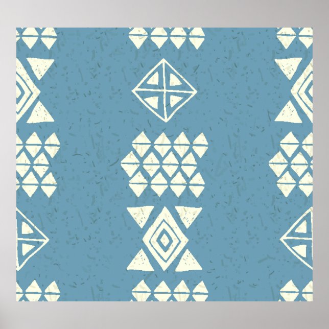Poster Aztec Étnica: Blue Geométrico Sem Vista. (Frente)