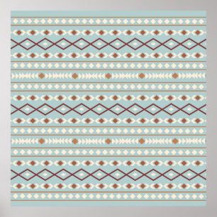 Poster Aztec Formas Padrão Rastreamento Creme Azul-Teal