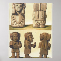 Aztec Idols, México (litógrafo colorido)