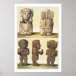 Pôster Aztec Idols, México (litógrafo colorido)