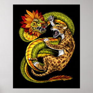 Poster Aztec Jaguar vs Quetzalcoatl