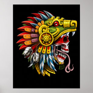 Poster Aztec Serpent Skull Warrior