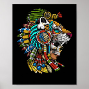 Poster Aztec Skull Jaguar Warrior Mask Antigo Mayan