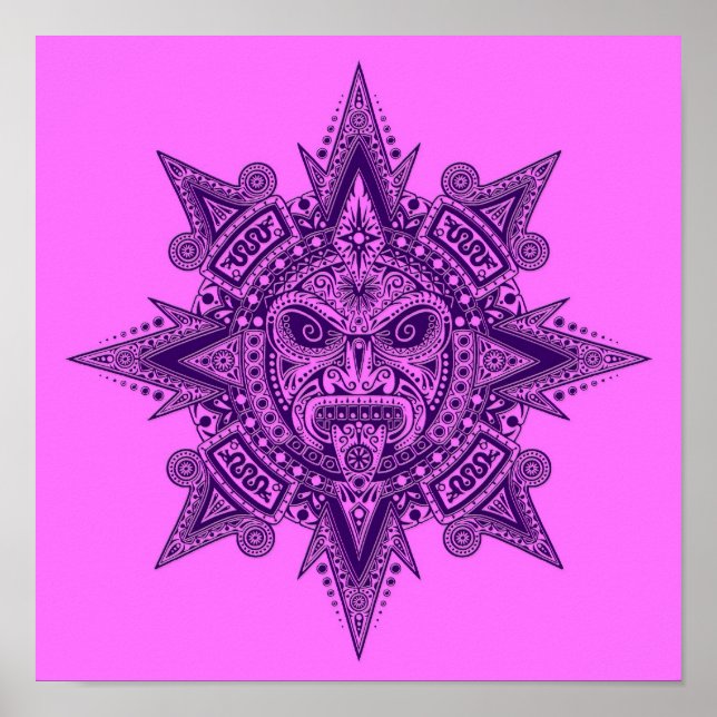 Poster Aztec Sun Mask Purple e Pink (Frente)