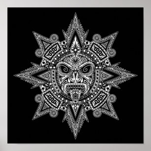 Poster Aztec Sun Mask White em Preto