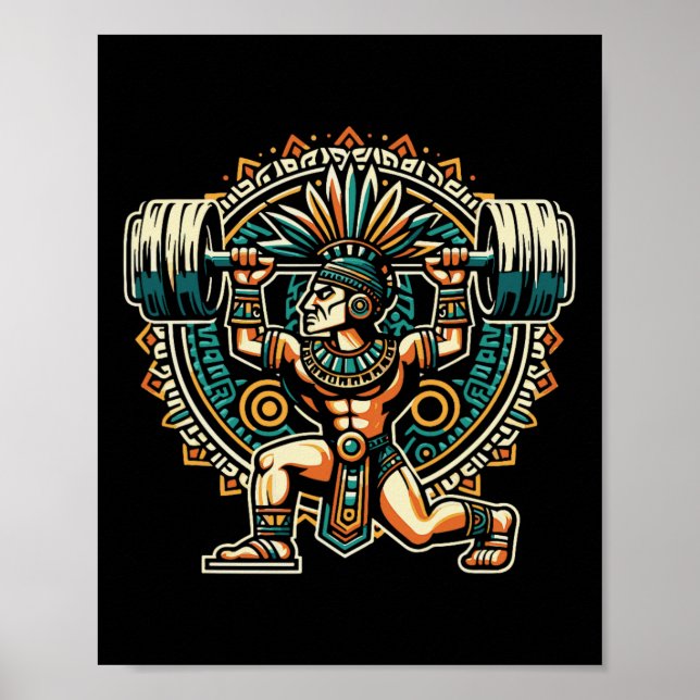 Poster Aztec Warrior Gym Weightlifting Bodybuilding Worko (Frente)
