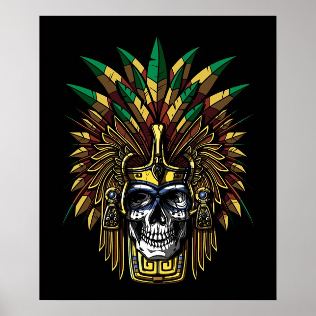 Poster Aztec Warrior Skull Native Máscara Indiana (Frente)