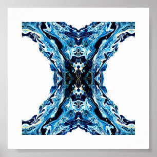Poster Azul Abissal Arte Abstrata Fluida de Tinta Acrílic