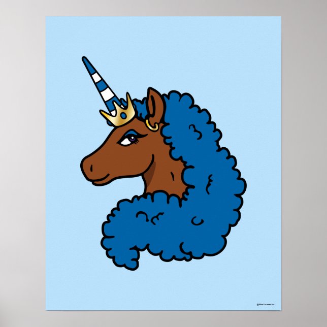 Poster Azul Afro Unicorn (Frente)