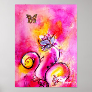 Pôster Azul amarelo cor-de-rosa LUNÁTICO das FLORES & da
