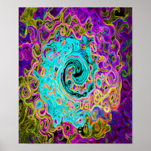 Poster Azul Aqua Gelado Groovy Abstrato Retro Líquido Red