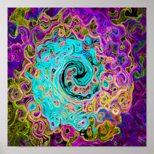 Poster Azul Aqua Gelado Groovy Abstrato Retro Líquido Red