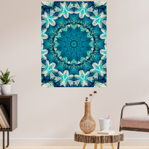 Poster Azul Aqua Mandala Rosette Retro Hippie