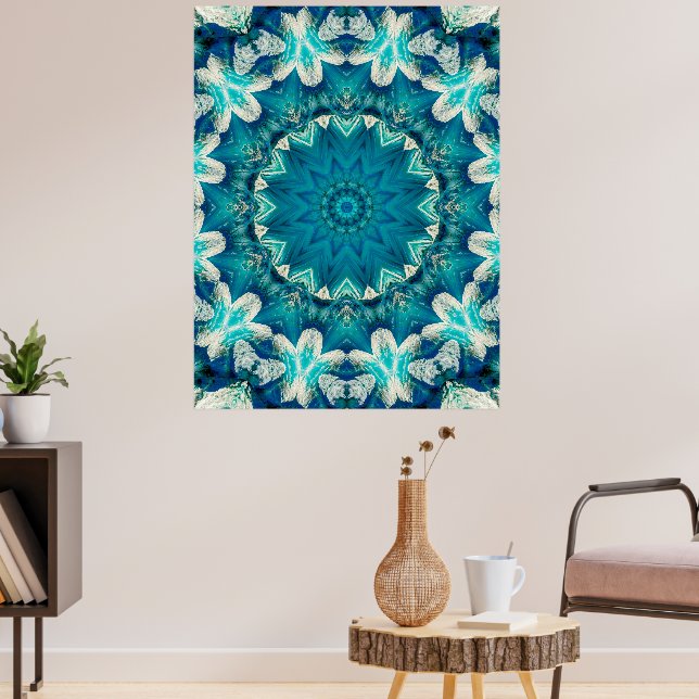 Poster Azul Aqua Mandala Rosette Retro Hippie (Sala de Estar 3)