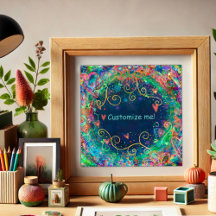 Azul Artístico Floral Nome Personalizado Mantra In