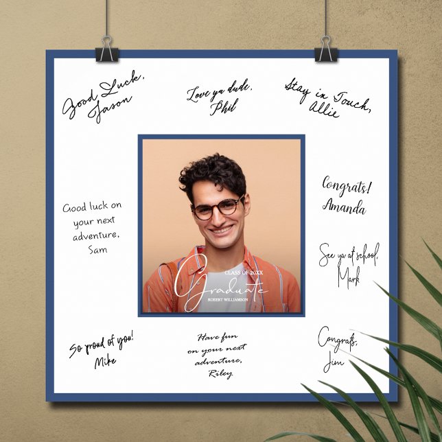 Poster Azul Autografo de Graduação de Fotos (Graduation autograph poster with your photo and blue border, INSTANT DOWNLOAD and/or PRINTED)