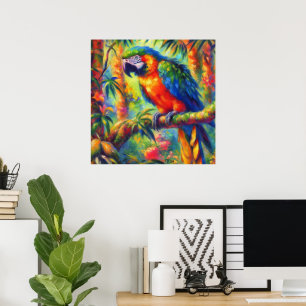 Poster Azul-azul-pássaro tropical impressionista