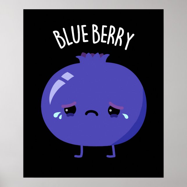 Poster Azul Berry Funny Blueberry Pun Dark BG (Frente)