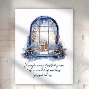Poster Azul Branco Personalizado Neve Nórdico Inverno Ins