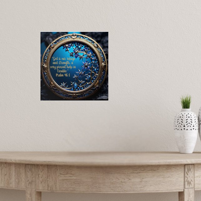 Poster Azul Brilhante Com Versículo Bíblico Dourado Perso (Criador carregado)