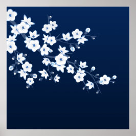 Poster Azul-cereja-flor-branco