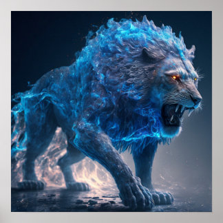 Poster Azul Chama Fire Lion