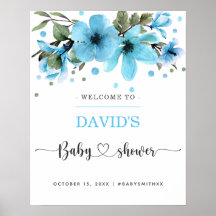 Azul claro e dourado, chá de fraldas