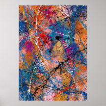 Azul Cobalto e Laranja Arte de Salpico Expressivo