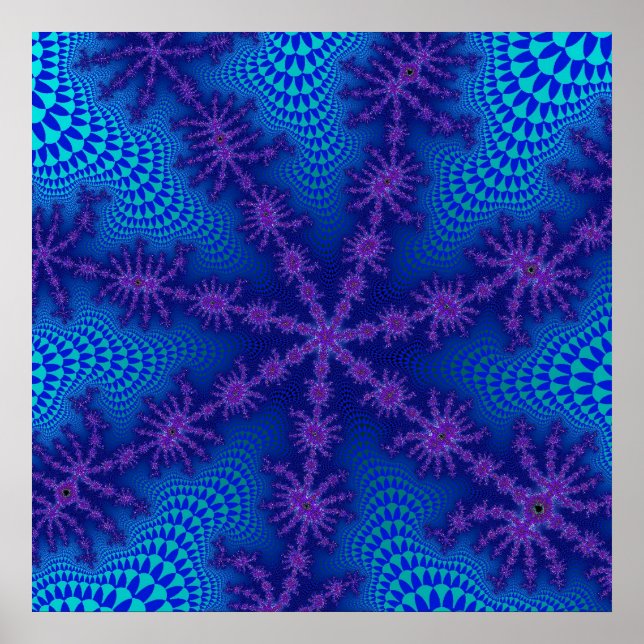 Poster Azul Colorido e Fractal Roxo (Frente)