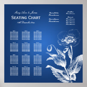 Pôster Azul da papoila da carta do assento do casamento