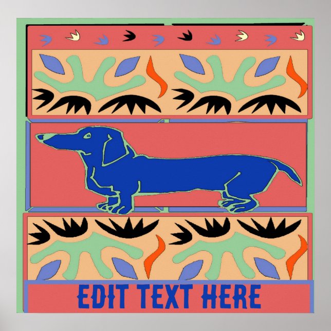 Poster Azul Dachshund Abstrato Fauvism (Frente)