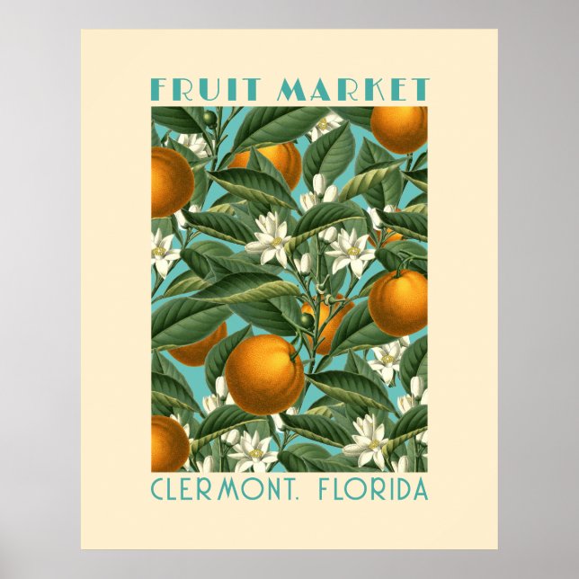 Poster Azul de Fruta do Flor Laranja Retrooranja (Frente)
